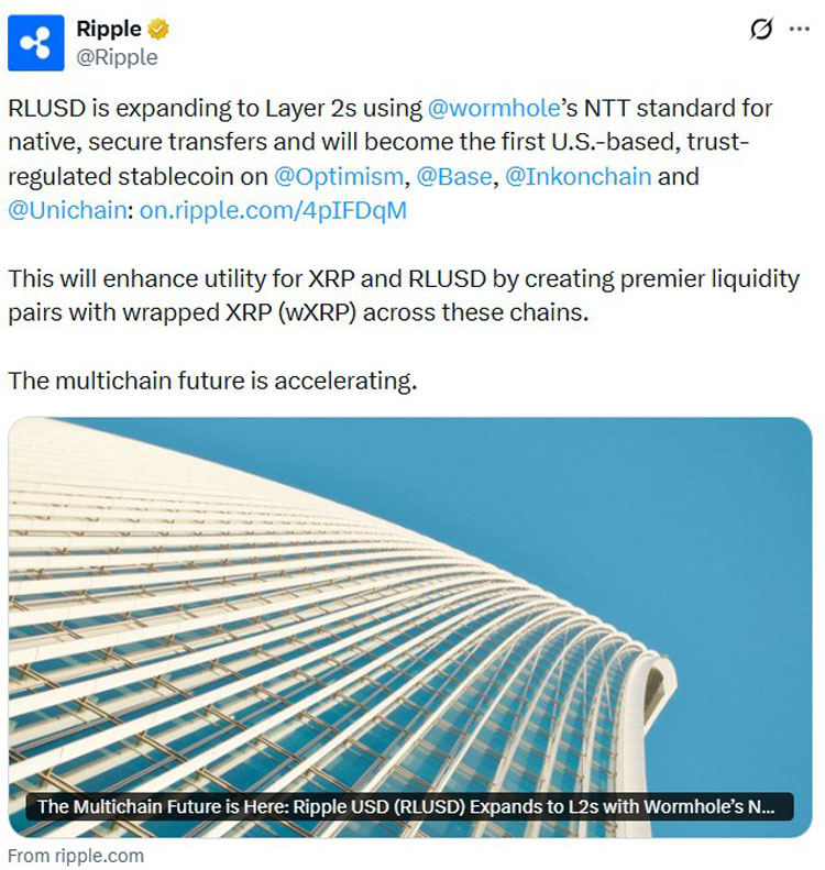 Ripple 在以太坊 L2 试 RLUSD
