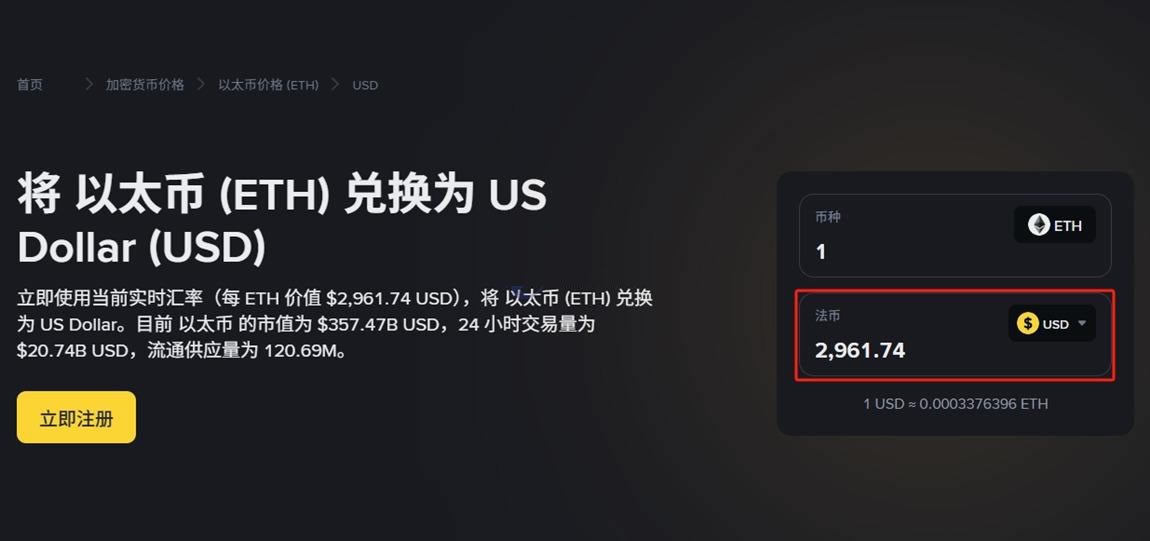 以太坊换算美元是多少?