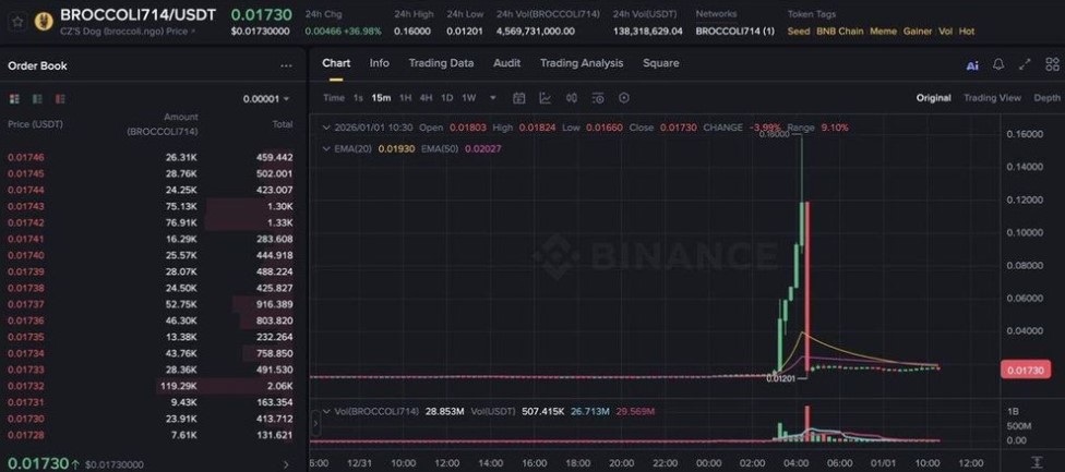 黑客涉嫌操纵BROCCOLI在币安低流动性价格