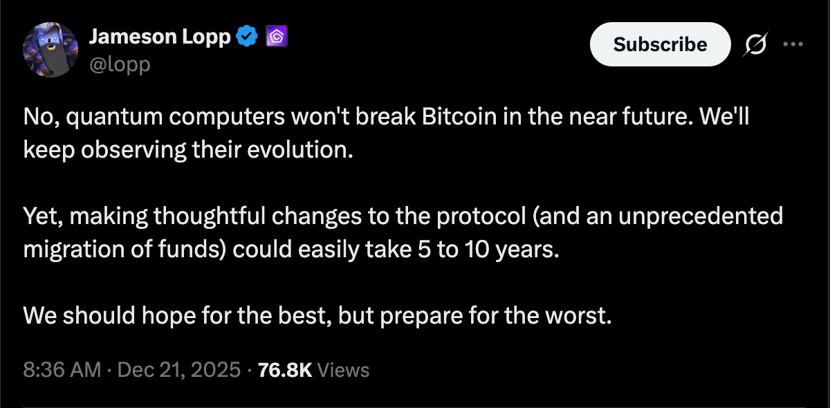 比特币量子迁移需5-10年