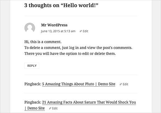 Self Pingbacks on a WordPress site