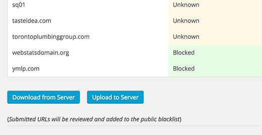 Download blacklist or upload yours 