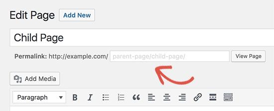 Change child page URL