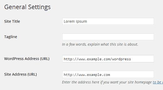 Changing your site address setting in WordPress
