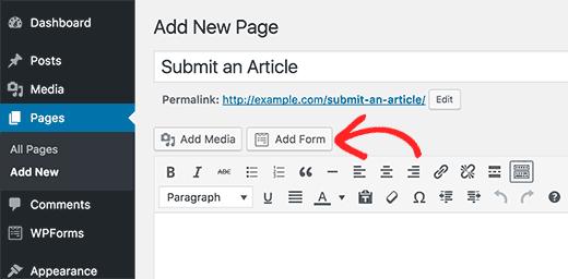 Add post submission form to a WordPress page