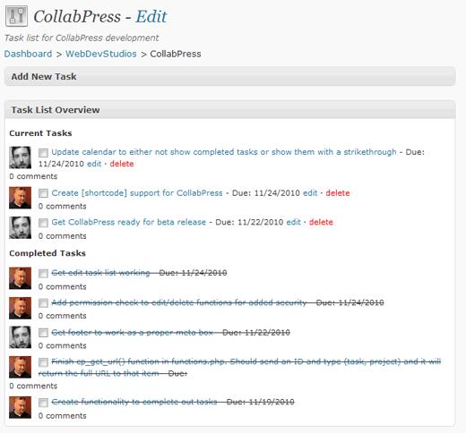 CollabPress Task List Overview