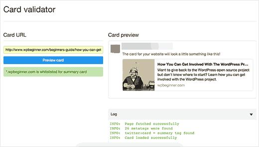 Testing Twitter Cards preview with Cards Validator