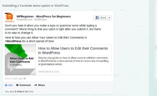 Embedding a Facebook Status Post in WordPress  using Facebook plugin