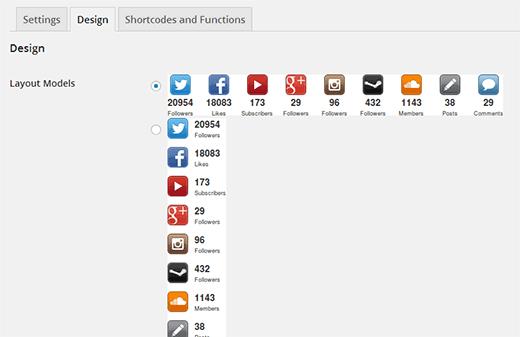 Choose a button design and style for your social media follower count buttons