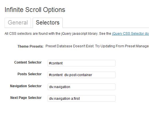 Infinite Scrolls Selectors
