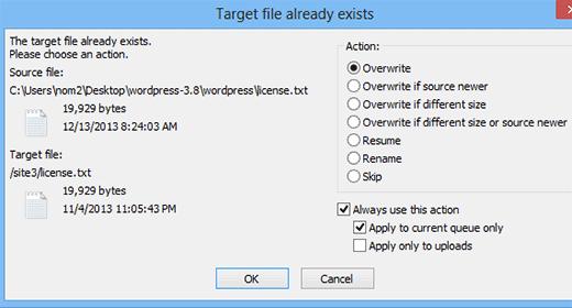 Overwrite existing files during FTP upload