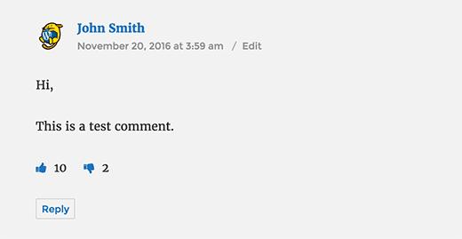 WordPress comment with like dislike buttons