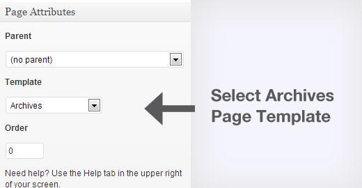 Select Archives Page Template in WordPress