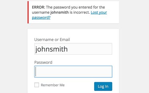 Invalid username error