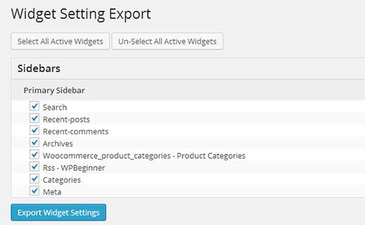 Exporting widget settings