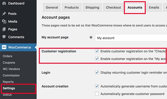 Enable customer registration in WooCommerce