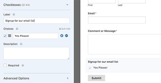 Add checkbox to your form