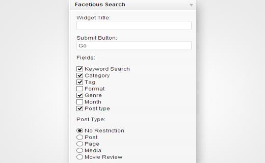 Configuration options for Facetious search widget