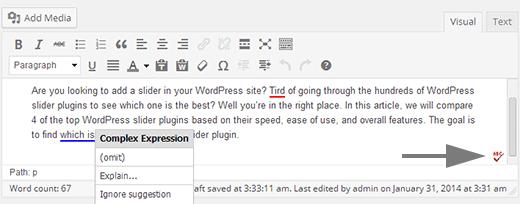 Spellcheck icon added by After the deadline browser extension