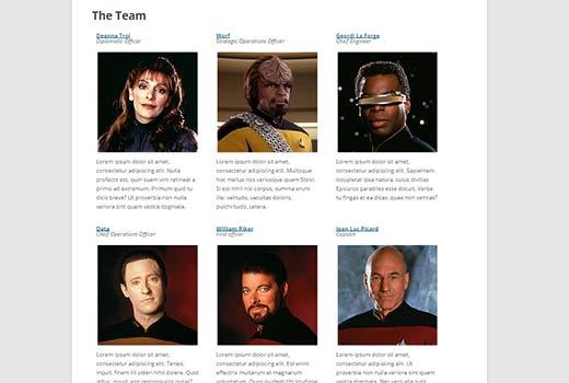 Staff member profiles displayed in a nice grid