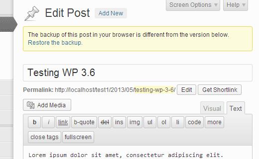 WordPress 3.6 Autosave feature utilizes browser storage to autosave posts
