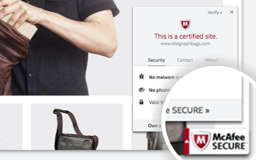 cAfee SECURE Trust seal on a WordPress site