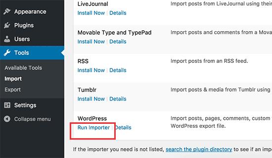 Run WordPress importer