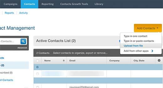 Adding email addresses in Constant Contact