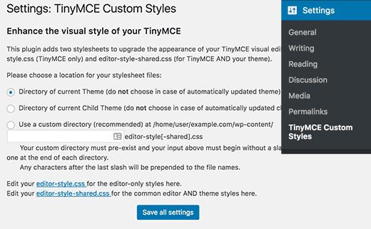 TinyMCE Custom Styles settings