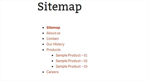 Displaying a simple page list on a sitemap page in WordPress