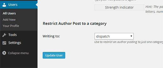 Restricting an author to a category