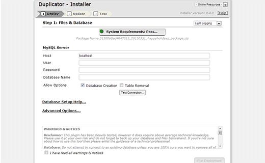 Install a duplicate copy of your WordPress website from duplicator package