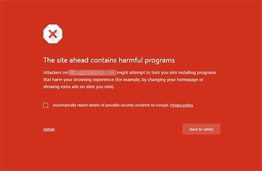 This site contains harmful programs error in Google Chrome