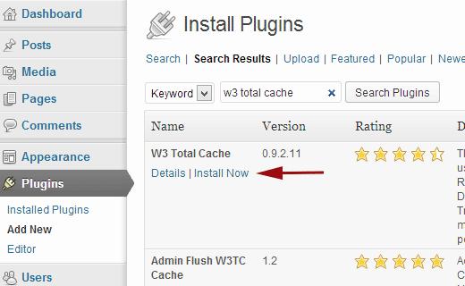 Installing W3 Total Cache plugin for WordPress