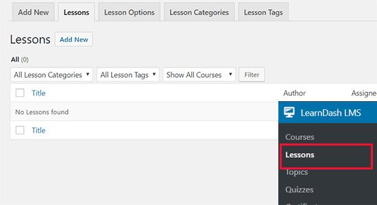 Adding new lessons in LearnDash