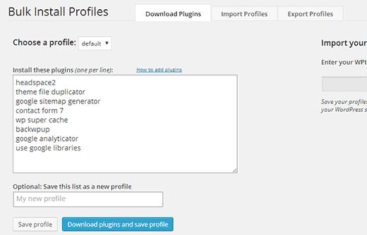 WP Install Profiles settings