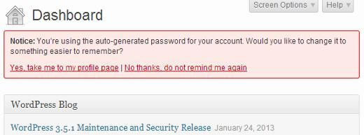 notification to remind users to change auto generated password