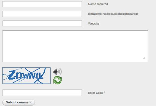 Captcha generated by Securimage-WP with audio and refresh buttons