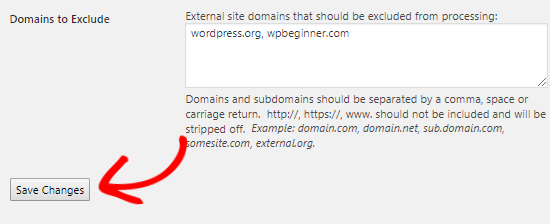 Domains to exclude nofollow attribute