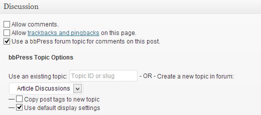 bbPress forum settings in discussion box on post edit screen