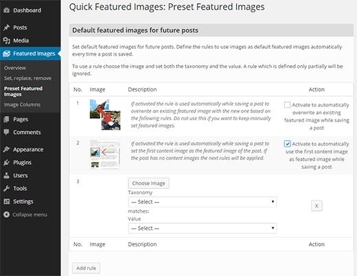 Featured image presets