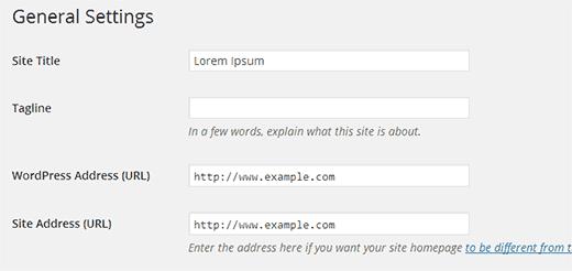 WordPress and Site Address settings