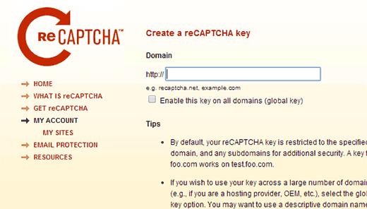 Generating reCAPTCHA API keys