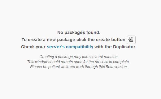 Click to create a duplicator package of your WordPress website