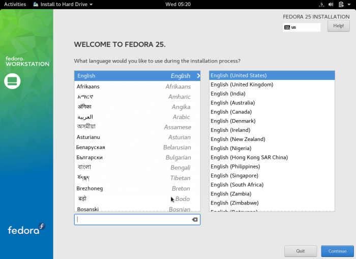 Fedora 25 Workstation 安装指南