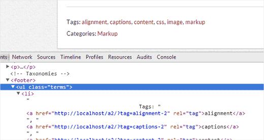 Finding the css class used by the theme for tags