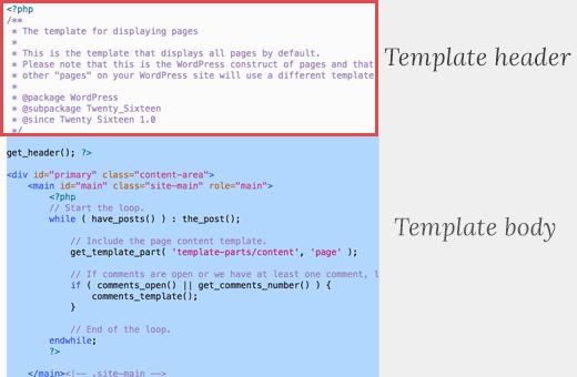 Template header of a typical page.php file in a WordPress theme