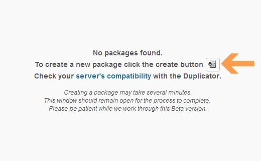 Create a new package in the Duplicator plugin