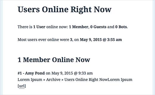 Users online right now on a WordPress site
