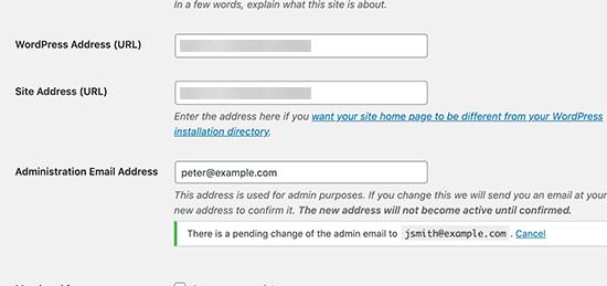 Verify site admin email address